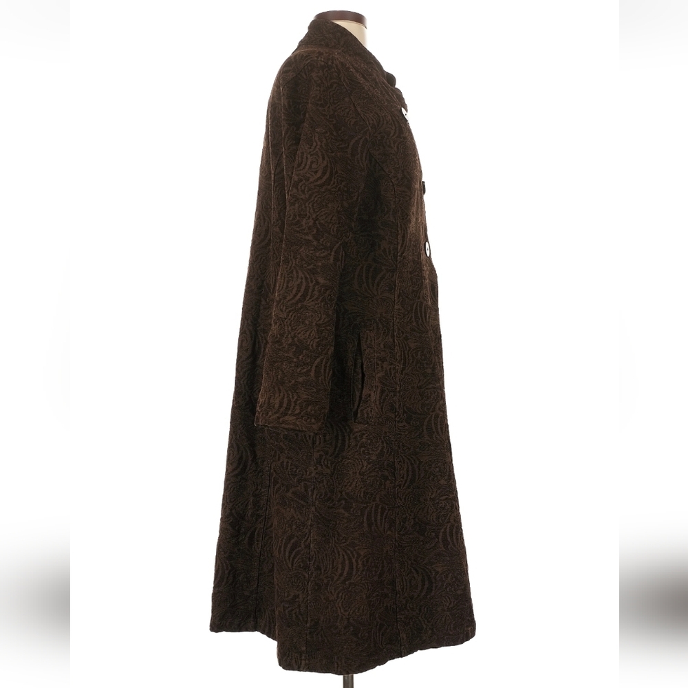Vintage Dark Brown Textured Long Trench Coat - Picture 3 of 5